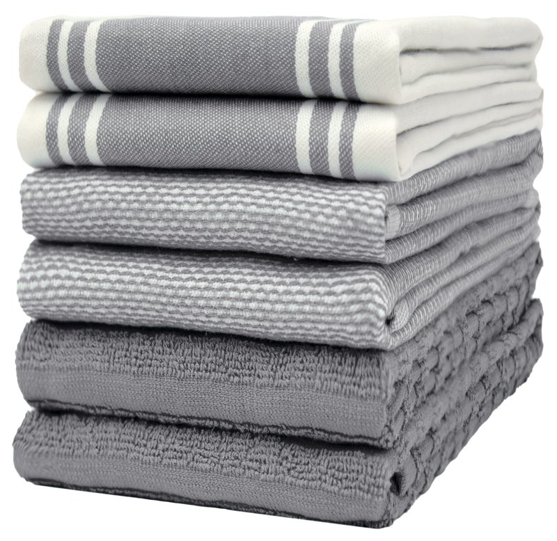 Bumble Towels Premium Kitchen Towels (20â€x 28â€, 6 Pack) | Large Cotton Dish Towels | Flat & Terry Highly Absorbent Kitchen Linen Set with Hanging Loop | Wide Stripe Grey - Image 1